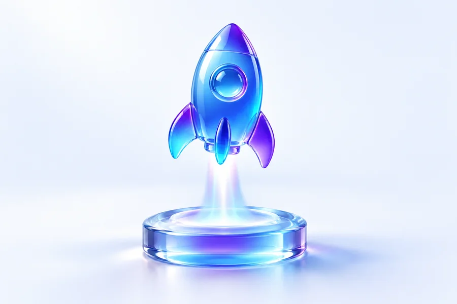 Glass rocket illustration for the ChatGPT Go top-up